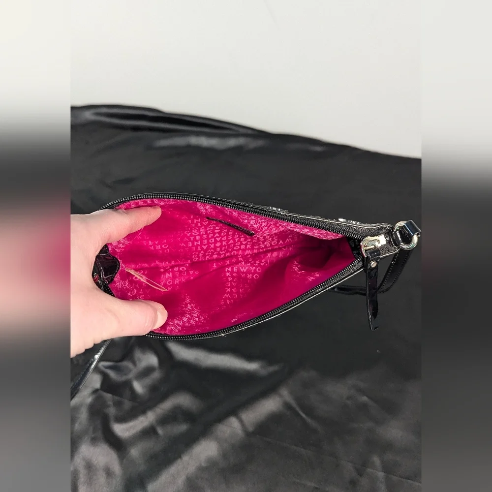 Kate Spade Crossbody PROJECT BAG Small Black Cream Striped PVC Magenta Hot Pink - Picture 9 of 12